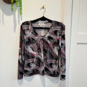 Concepts ConradC Euro Women's Geometric Black Pink White Keyhole Top Size Large